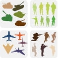 thumbnail image 1 of Plantilla de 4 piezas con soldados, tanques y bombarderos del ejército - 7,87 x 7,87 pulgadas, plantilla de tropas militares, 1 of 7