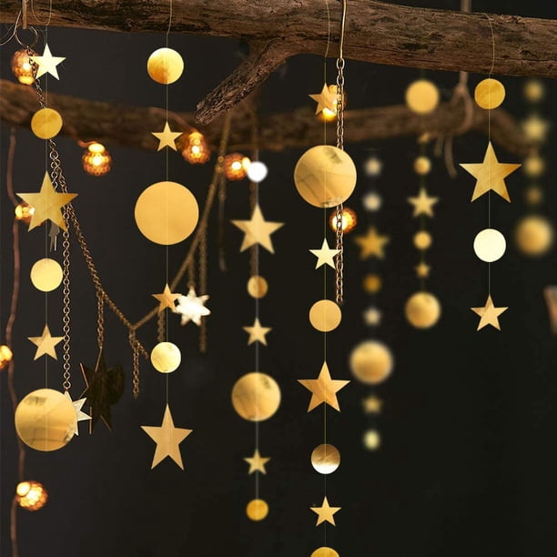 Kit de guirnalda de estrellas doradas brillantes de 52 pies, pancarta grande de adornos circulares de papel metálico mate para cumpleaños, baby shower, boda, Año Nuevo, habitación de los niños