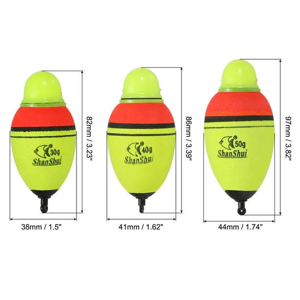 1oz 1.4oz 1.8oz Lighted Fishing Slip Bobbers EVA Green Red LED Light Up  Fishing Float, Yellow, 3 Pack