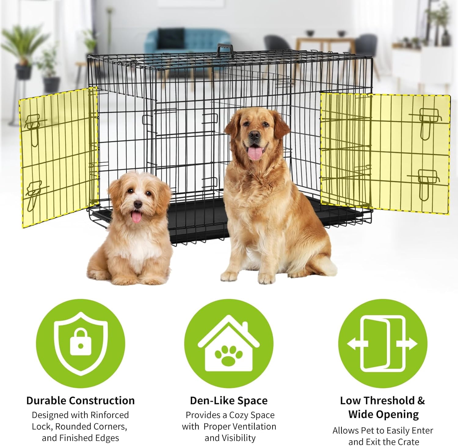 Dkelincs 36 inch Dog Crate for Medium Dogs Portable Foldable Dog Kennel Cage with 2 Doors, Handle, Removable Tray and Divider, Black
