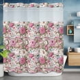 thumbnail image 2 of Spring Flowers No Hook Shower Curtain with Snap in Liner Watercolor Country Pink White Floral Green Leaf Plant Waterproof Bathroom Shower Curtain with See Through Top Window for Bathtub 72" x 72", 2 of 9