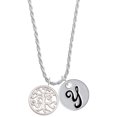 thumbnail image 1 of Delight Jewelry Silvertone Tree of Life Cutout Silvertone Script Initial Disc - Y - Charm Necklace, 20"+3", 1 of 4