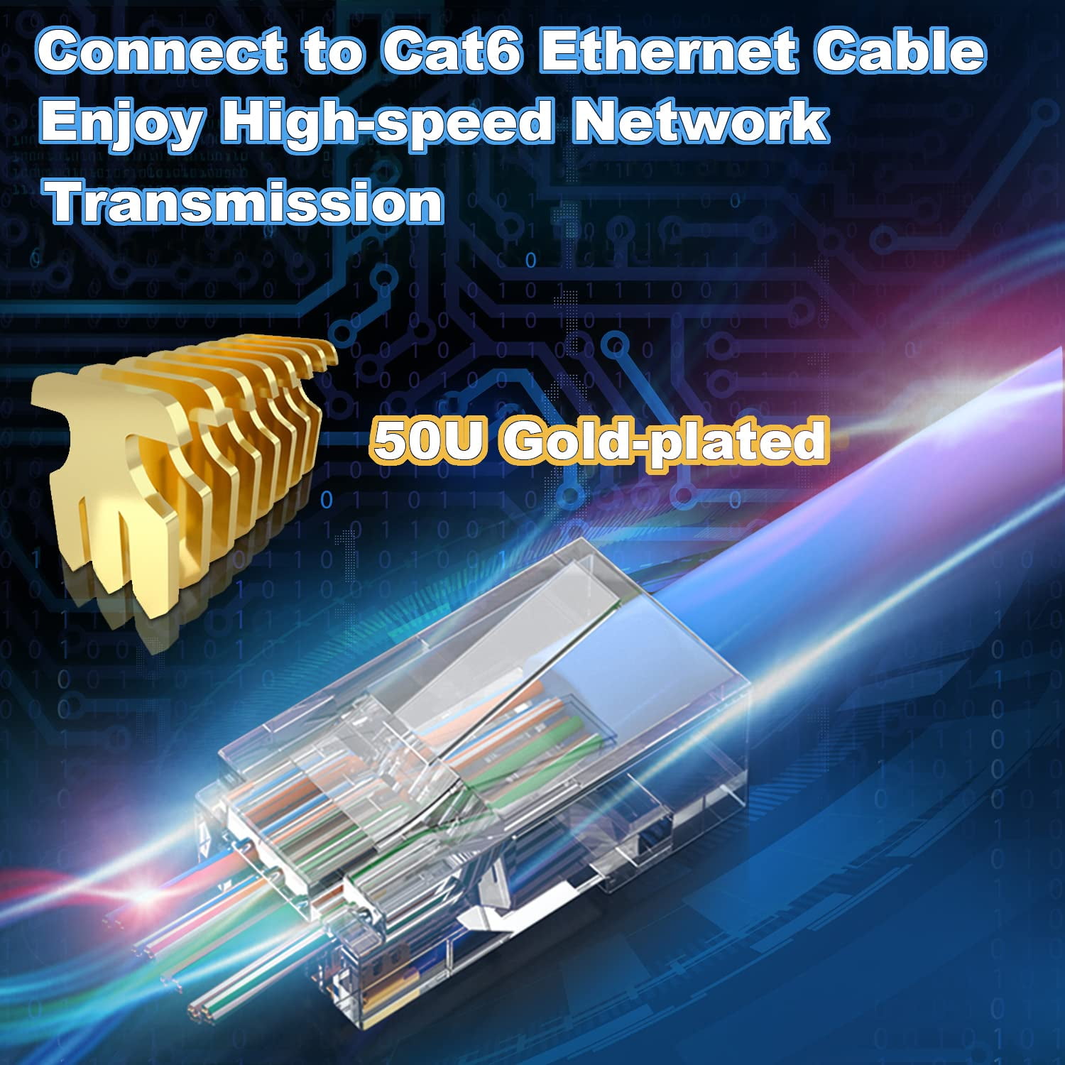 Cat6 RJ45 Pass Through Connectors, 110Pack 3 Prong 50Î¼ Gold Plated Ends  8P8C Modular Plug for Cat6/5e(23AWG 