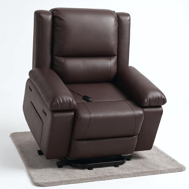 Bingirl 22-Inch PU Leather Power Lift Reclining Chair with Massage and Heating Function - Coffee Color