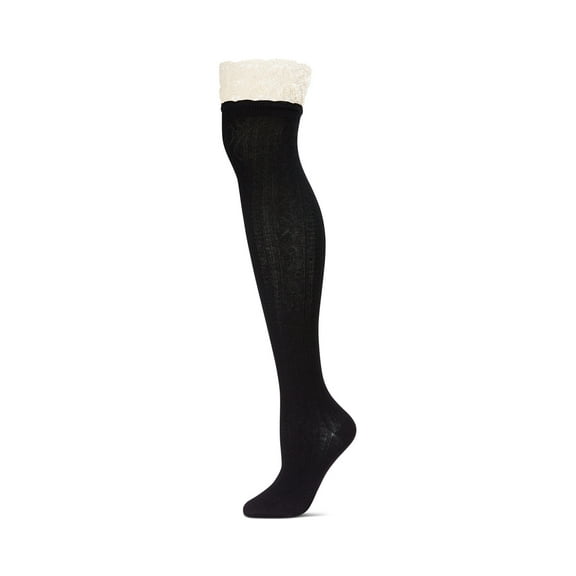 MeMoi Women's Lace Top Cable Knit Knee High Socks - Womens - Female, One Size, Black