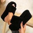 thumbnail image 2 of Xfvqtps Wedge Sandals for Women Fuzzy Open Toe Thick Sole Solid Color Casual Slide Sandals Black, 2 of 9