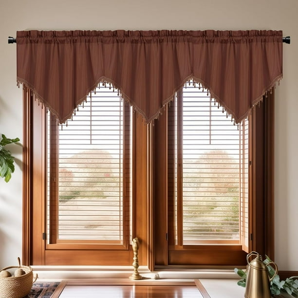 Nvzi Luxury Beaded Triangle Curtain Valances 3 Panels for Living Room Bathroom Cafe Laundry Basement Rod Pocket Half Blackout Short Window Valance Curtains (Coffee,51x23)