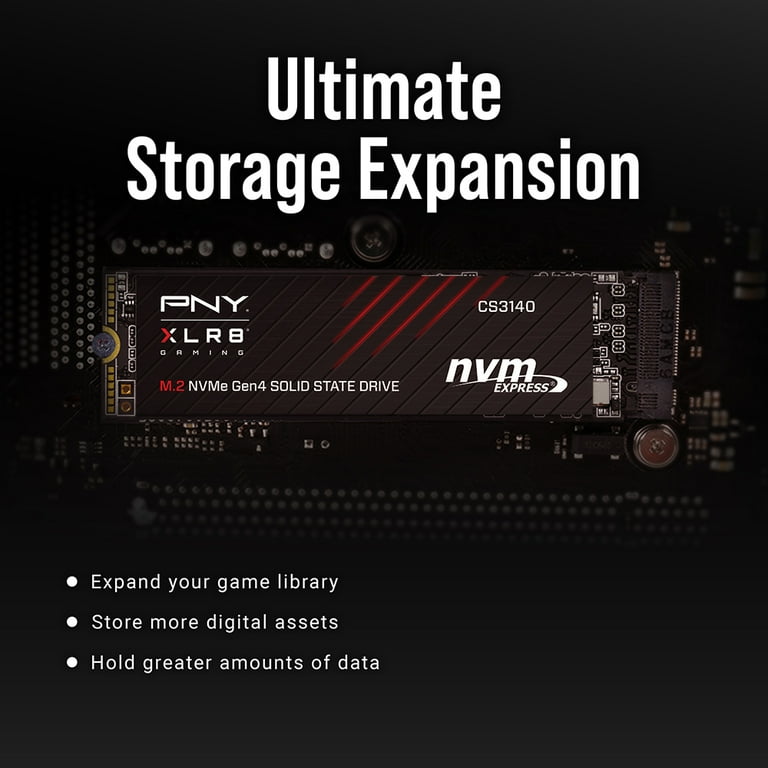 PNY CS3140 1TB Gen4 x4 PCIe NVMe M.2 SSD, 7,500/5,650 MB/s