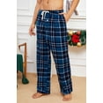 thumbnail image 4 of U2SKIIN Mens Fleece Pajama Pants, Comfy Plaid Lounge PJ Bottoms with Pockets,(Navy-green Plaid,L), 4 of 6