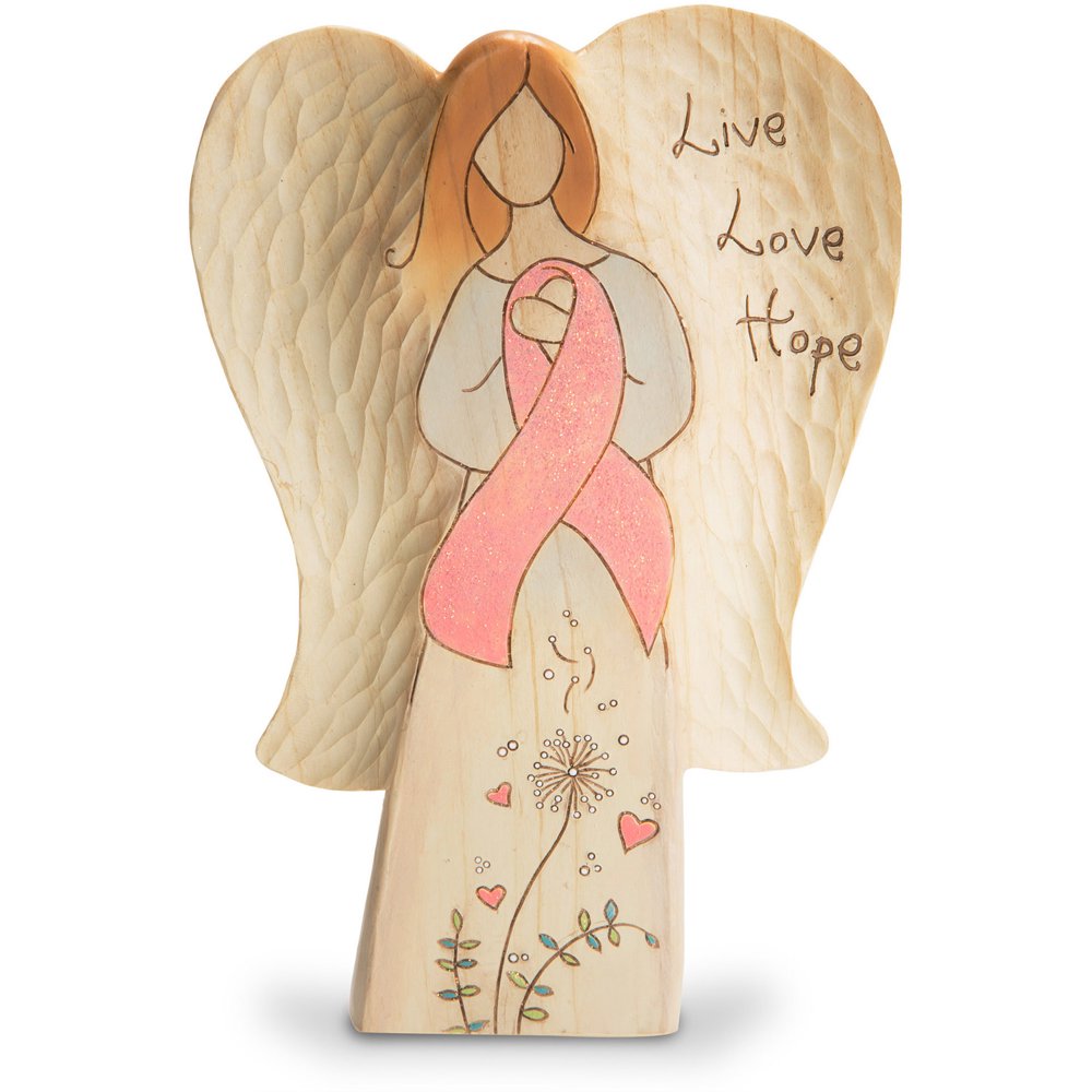 Pavilion - 7" Wooden Carved Angel Figurine &ldquo;Live, Love, Hope&rdquo; Breast