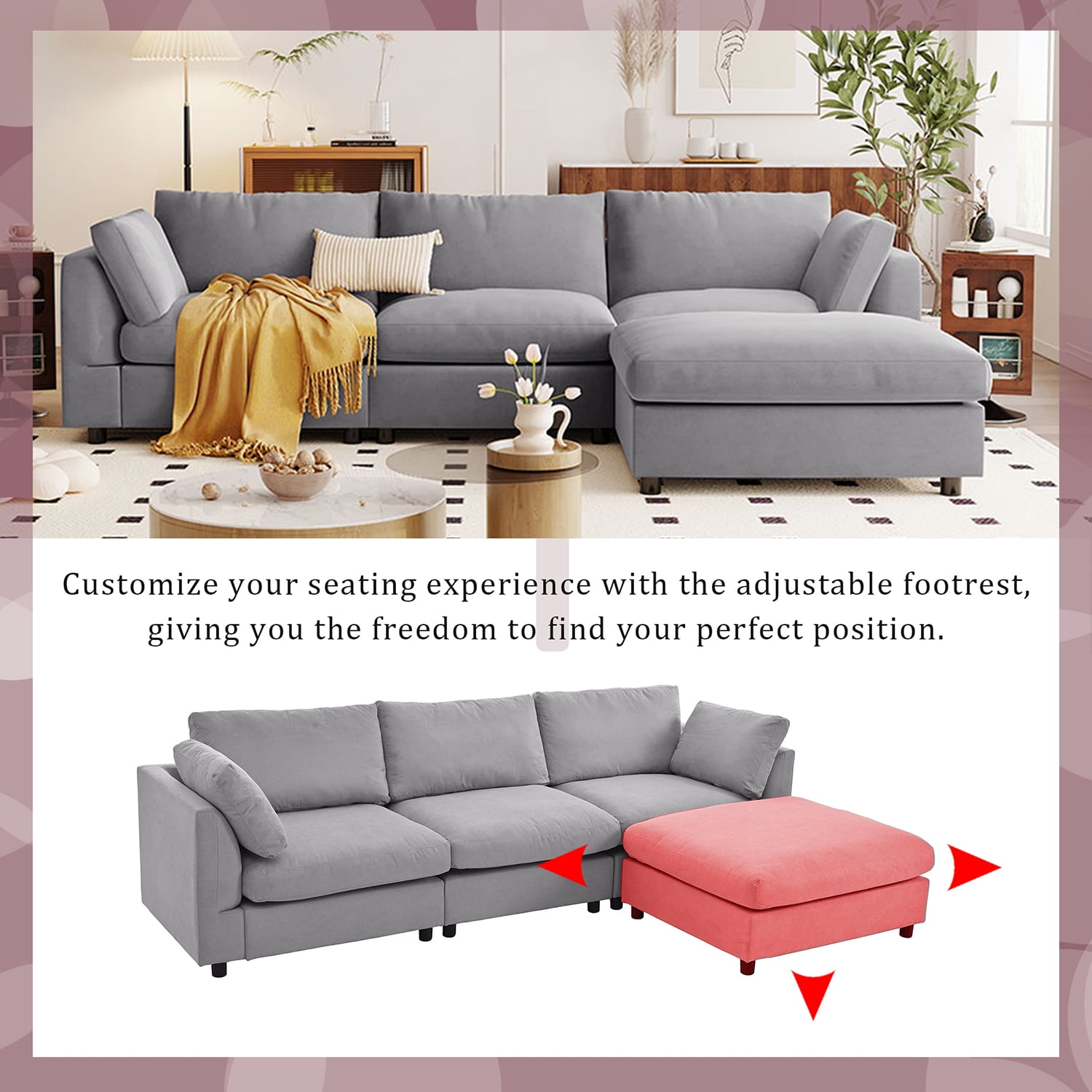 Kadyn Upholstery Convertible Sectional Sofa, L Shaped Couch with Reversible Chaise for Bedroom, Gray