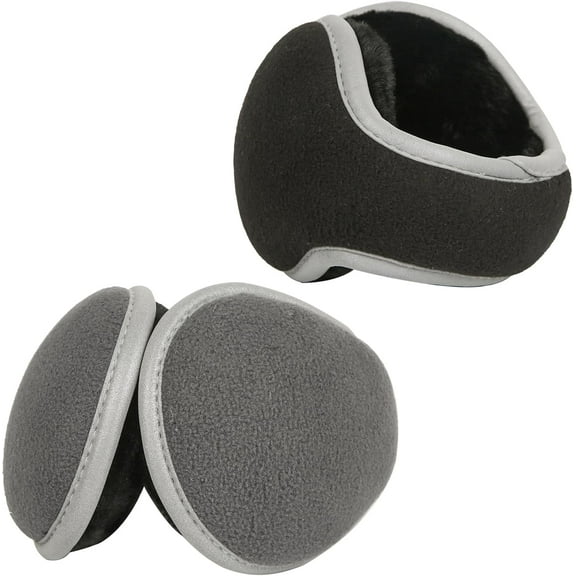 2pcs Winter Earmuffs, Unisex Foldable Ear Warmers Behind-The-Head Plush Fabric Reusable Ear Covers for Cold Weather, Outdoor, Women, Men (Reflective Black & Gray)