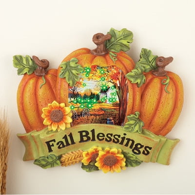 Lighted Fall Blessings Harvest Pumpkin Wall Hanging Thanksgiving