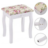 Vanity Stools Product Image Costway White Vanity Wood Dressing Stool Padded Chair Makeup Bathroom W Rose Cushion
