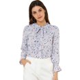 thumbnail image 1 of INSPIRE CHIC Blusa floral vintage de manga larga con cuello abotonado y pajarita para mujer Lavanda S, 1 of 6