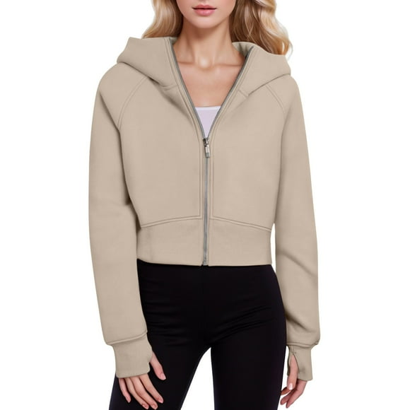 Kcodviy Womens Zip Up Hoodies Denim Jackets for Women Cropped Sweatshirts Fall Outfits Women Light Jackets Casual Hooded Pullover Sweaters Womens Jackets Fall Tops Winter Clothes
