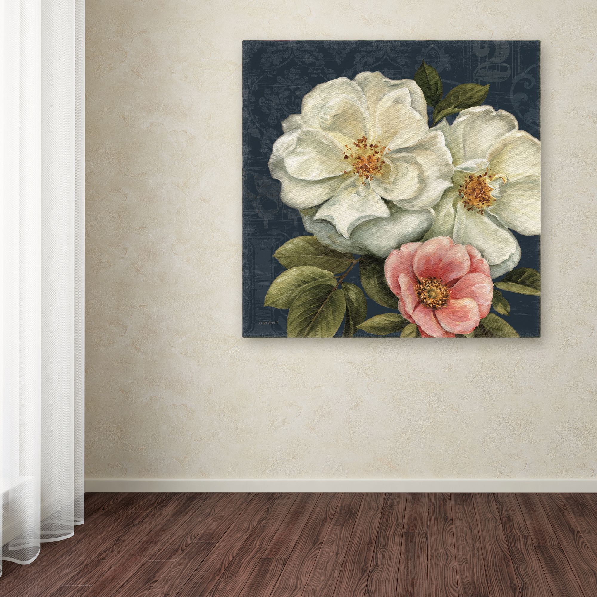 Trademark Fine Art 'Floral Damask III on Indigo' Canvas Art by Lisa Audit