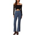thumbnail image 2 of Pantalones Flare Sólidos de Mujer INSPIRE CHIC con Cremallera Lateral Oculta de Suede Sintético Color Azul Marino, 2 of 5