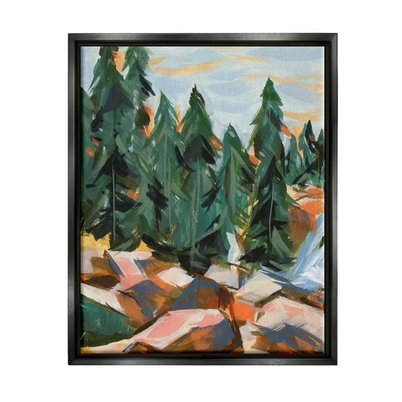 Stupell Abstract Woodland Tree Scenery Landscape Painting Black Floater Framed Art Print Wall Art