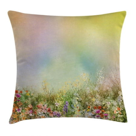 - Watercolor Flower Home Decor Throw Pillow Cushion Cover, Cosmos Daisy Cornflower Wildflower Dandelion in Floral Meadow Scene, Decorative Square Accent Pillow Case, 16 X 16 Inches, Multi, by Ambesonne