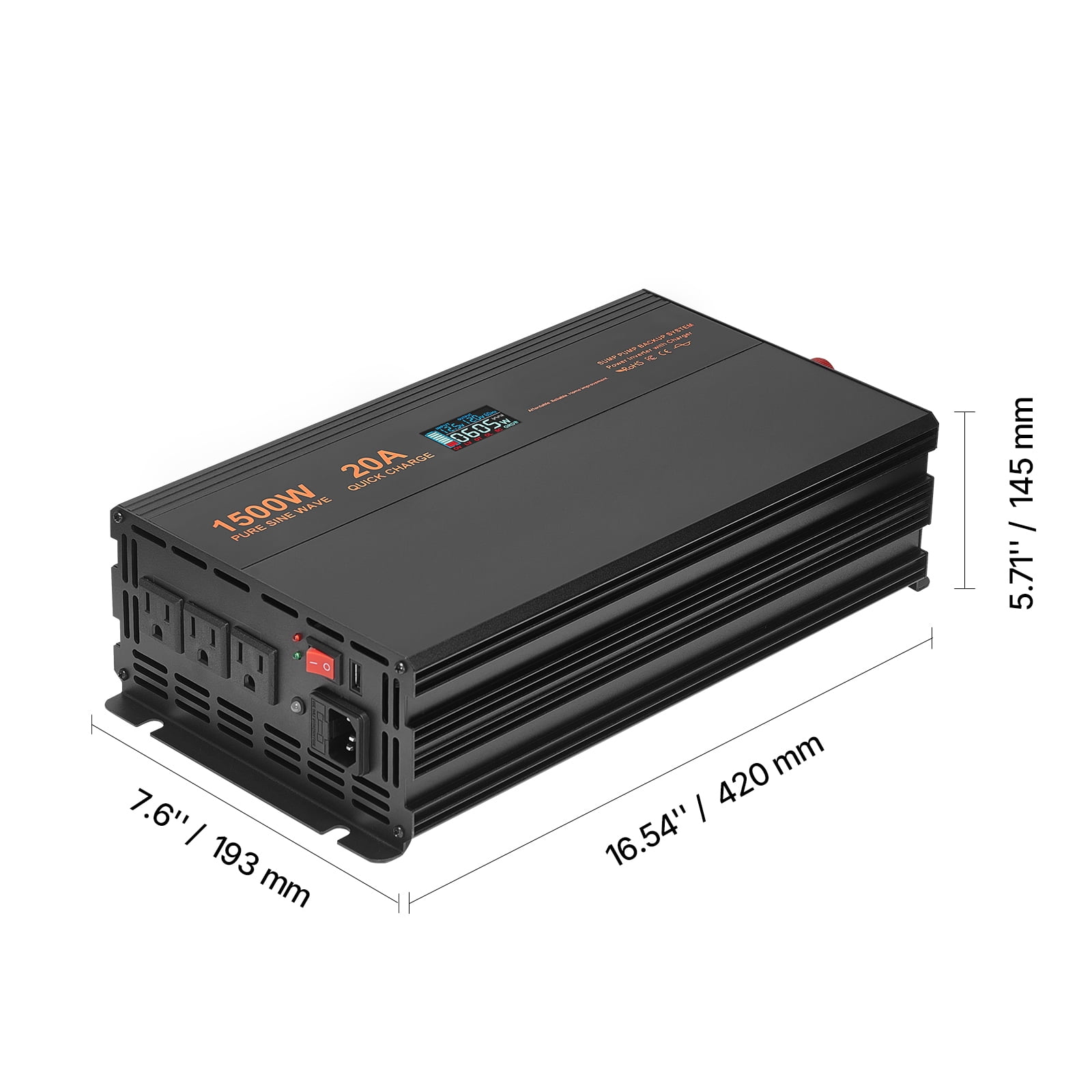 KFFKFF Sump Pump Battery Backup System, 1500W, Automatically Switches to Battery Power for Continuous Operation, Pure Sine Wave Output, LCD Screen, Ideal for Basement Protection During Emergencies