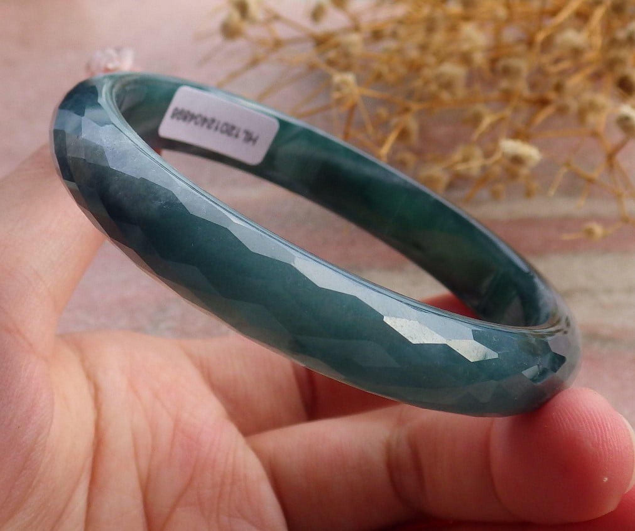 Icy Green Natural A JADE Jadeite Dia Cut Bangle Bracelet 59 mm 682912 TN