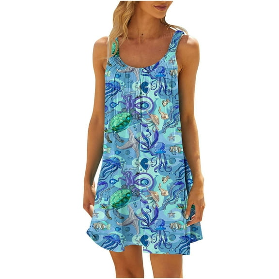 LYXSSBYX Casual Dresses for Women Women's Round Neck Sleeveless Gradient Tie Dyed Beach Dress