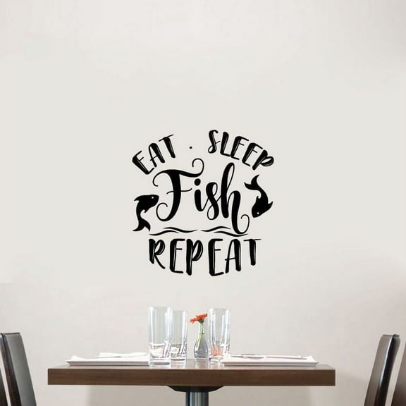 Eat Sleep Fish Quote Fishing Fish Fisher Fishers Fisherman Quotes Vinyl Design Wall Sticker Wall Art Wall Decal Boy Girl Kid Room Pool Area Bedroom Home Decor Stickers Decoration Size (28x30 inch)