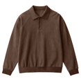 thumbnail image 4 of Conairie Polo Shirts for Men Long Sleeve Fall Henley Waffle Lapel Quarter Button Polo Shirt Casual Striped Loose Fit Sweat Tops Brown XL, 4 of 4
