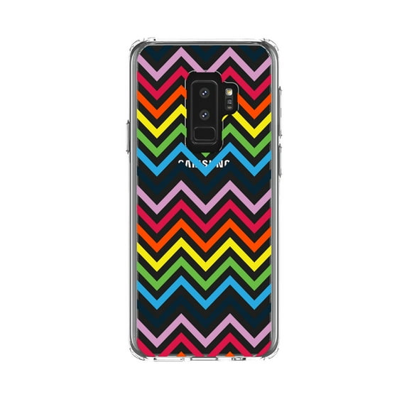 DistinctInk Clear Shockproof Hybrid Case for Samsung Galaxy S9  PLUS (6.2" Screen) - TPU Bumper, Acrylic Back, Tempered Glass Screen Protector - Rainbow Chevron