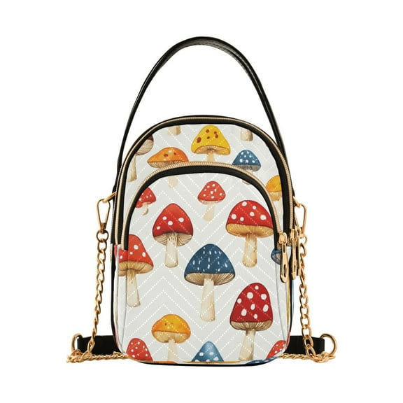 Shoulder Handbag Women's Crossbody Handbags 5.91x3.15x8.27 Inch Bank Card Bag Cash Bag Key Bag Colorful Mushroom Cartoon