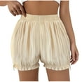 thumbnail image 2 of HongQid Soft Lounge Shorts for Women Elastic Waist Ruffled Bloomers Casual Sleepwear Lightweight Cozy Pajama Bottom Beige 2XL, 2 of 4