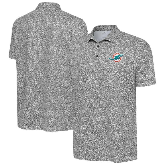 Men's Antigua Black Miami Dolphins Field Ditsy Polo