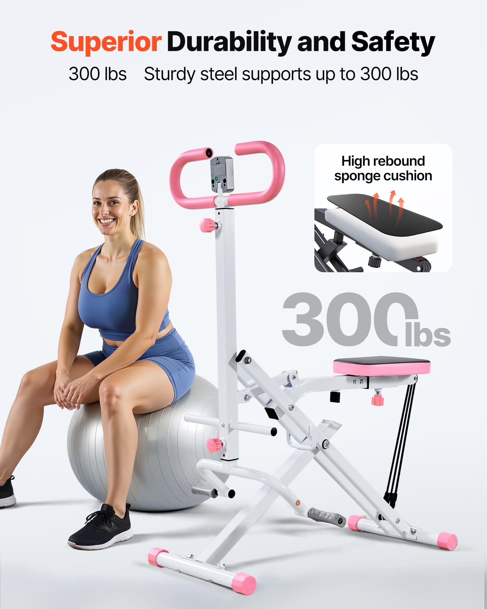 VEVOR Squat Machine, Deep Squat Rowing Machine for Home, Easy Setup & Foldable Exercise Equipment, Glute Trainer Machine with 3 High-Strength Resistance Bands, Glutes & Leg Home Workout Machine,White