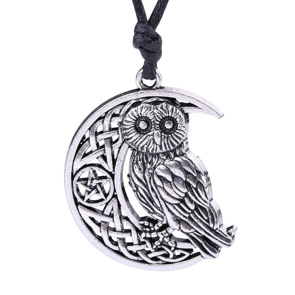 EUEAVAN Wicca Owl Pendant Necklace Goddess Crescent Moon Pendants Pentagram Pagan Amulet