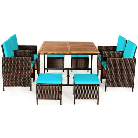 gymax 9pcs rattan turquoise