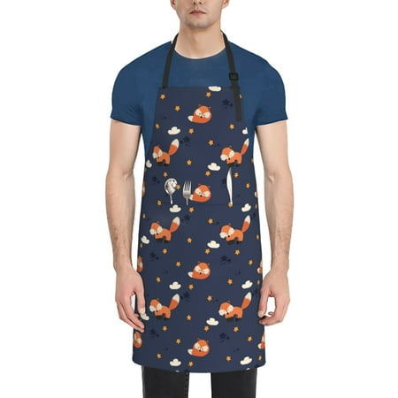

Rateoe Cartoon Fox Aprons with Pocket Men Womens Aprons Waterproof Adjustable Cooking Aprons for Kitchen Gardening and Salon