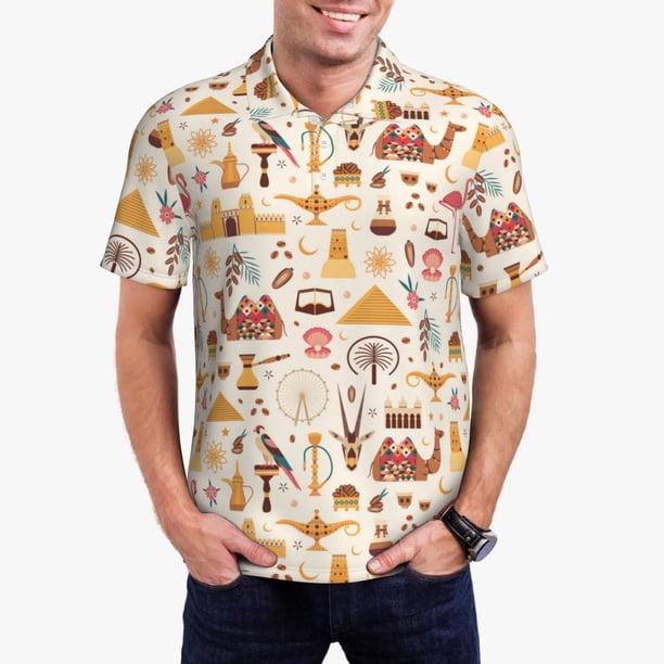Balery UAE Travel1 Camisa Polo de Hombre con Estampado, de Manga Corta y Tejido Medio, Camisa Tipo Golf Polo-Small