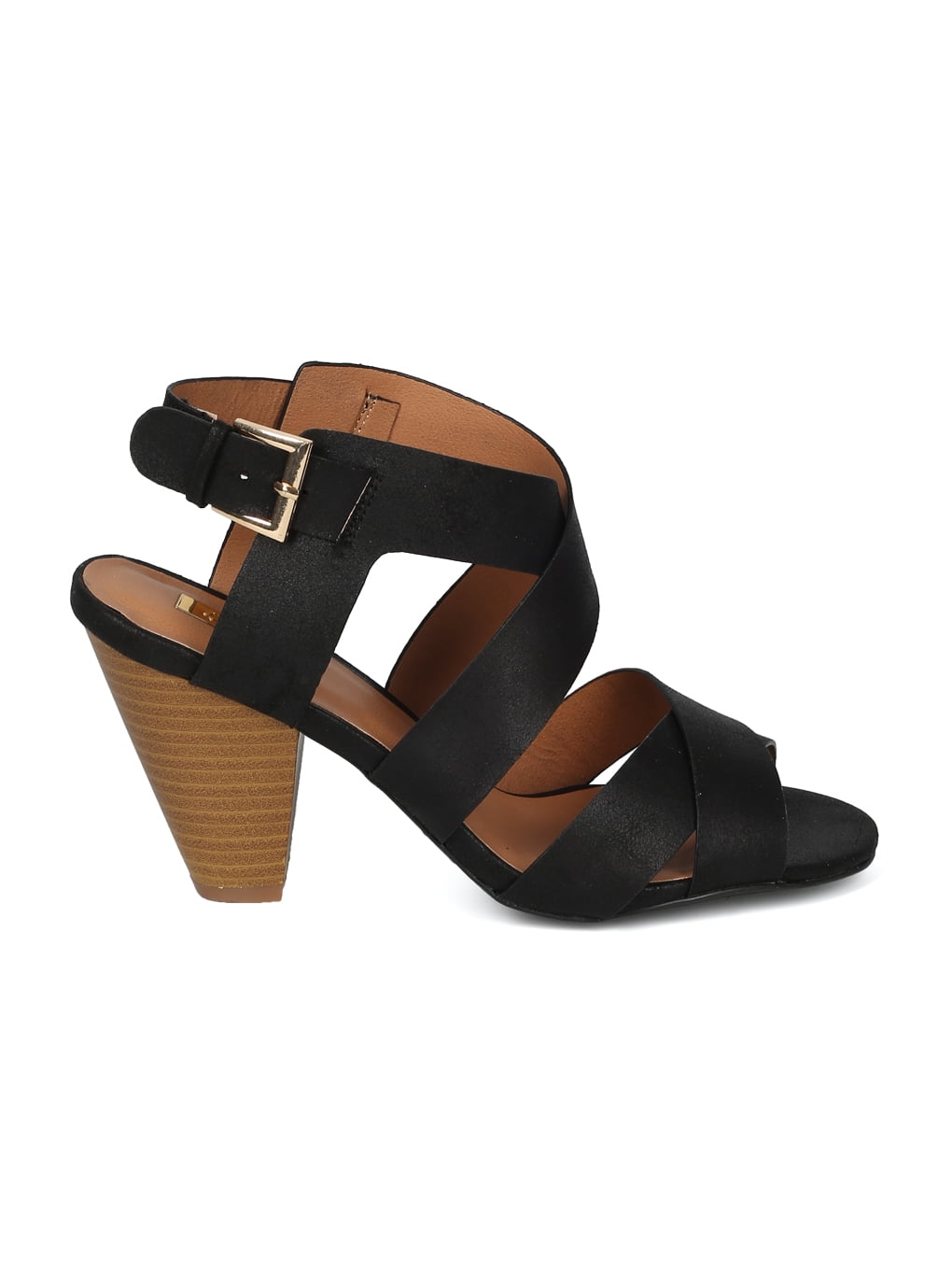 Women Leatherette Open Toe Strappy Stacked Heel Sandal HI14 Women Leatherette Open Toe Strappy Stacked Heel Sandal HI14