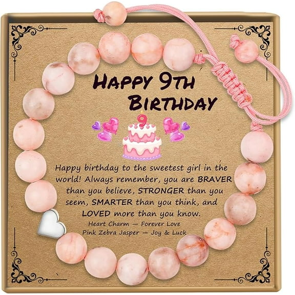Birthday Gifts for Girls, Beaded Bracelets as 9 Year Old Birthday Gift, Adjustable Stone Pearl Bracelet as Happy Birthday Gifts for Daughter Granddaughter Niece Girls