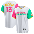 thumbnail image 1 of Camiseta clásica de béisbol de los Padres de San Diego, Manny Machado, color blanco, con número de estrella bordado.-XXL, 1 of 2