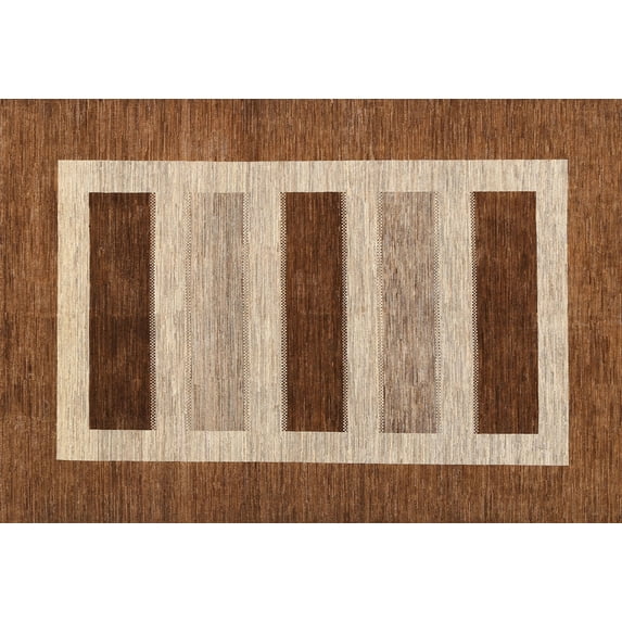 Ahgly Company Indoor Rectangle Contemporary Mahogany Brown Abstract Area Rugs, 3' x 5'