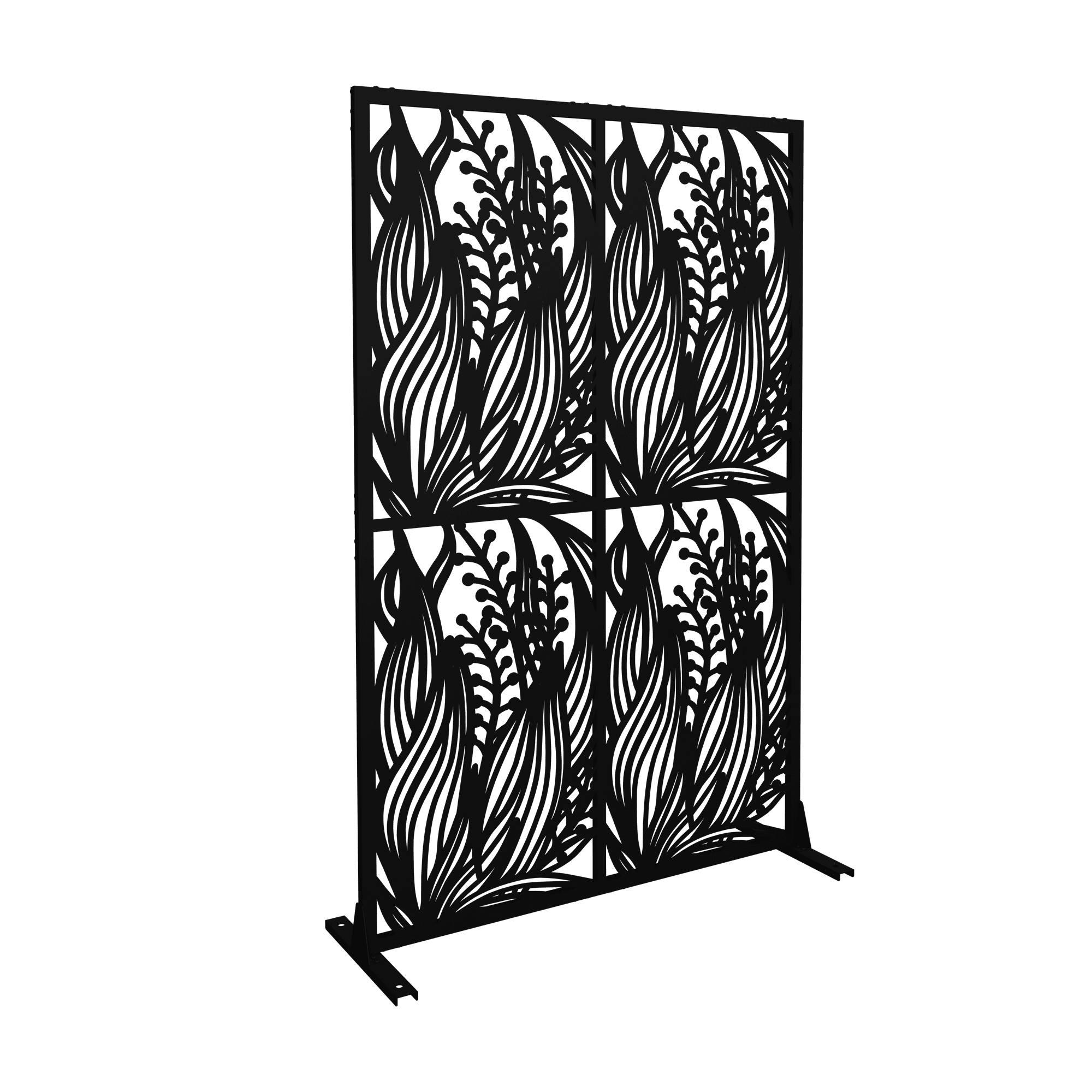 Aukfa Metal Privacy Screens,Outdoor & Indoor Divider w/ Stand Panels Freestanding Screen Set,Leaf Shape Black