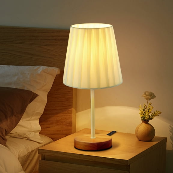 LAFAYTTE Fabric Wooden Table Lamp Bedside Nightstand Lamp Simple LED Desk Lamp for Home Bedroom Living Room Office Study