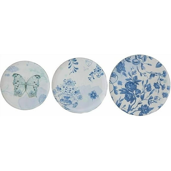 Round Enameled Plates, Blue & White - Set of 3