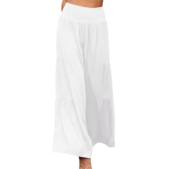 Sunloudy Pantalones de pierna ancha para mujer, pantalones plisados sueltos casuales de color sólido de cintura alta, caqui/negro/verde claro/blanco/verde/rojo vino Sunloudy moda