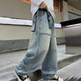 thumbnail image 4 of CPNG Boys Baggy Jeans Vintage Wide Leg Straight Streetwear Denim Cargo Pants with Pockets Youth Kids Elastic Waist Oversized Y2k Trousers, 4 of 9