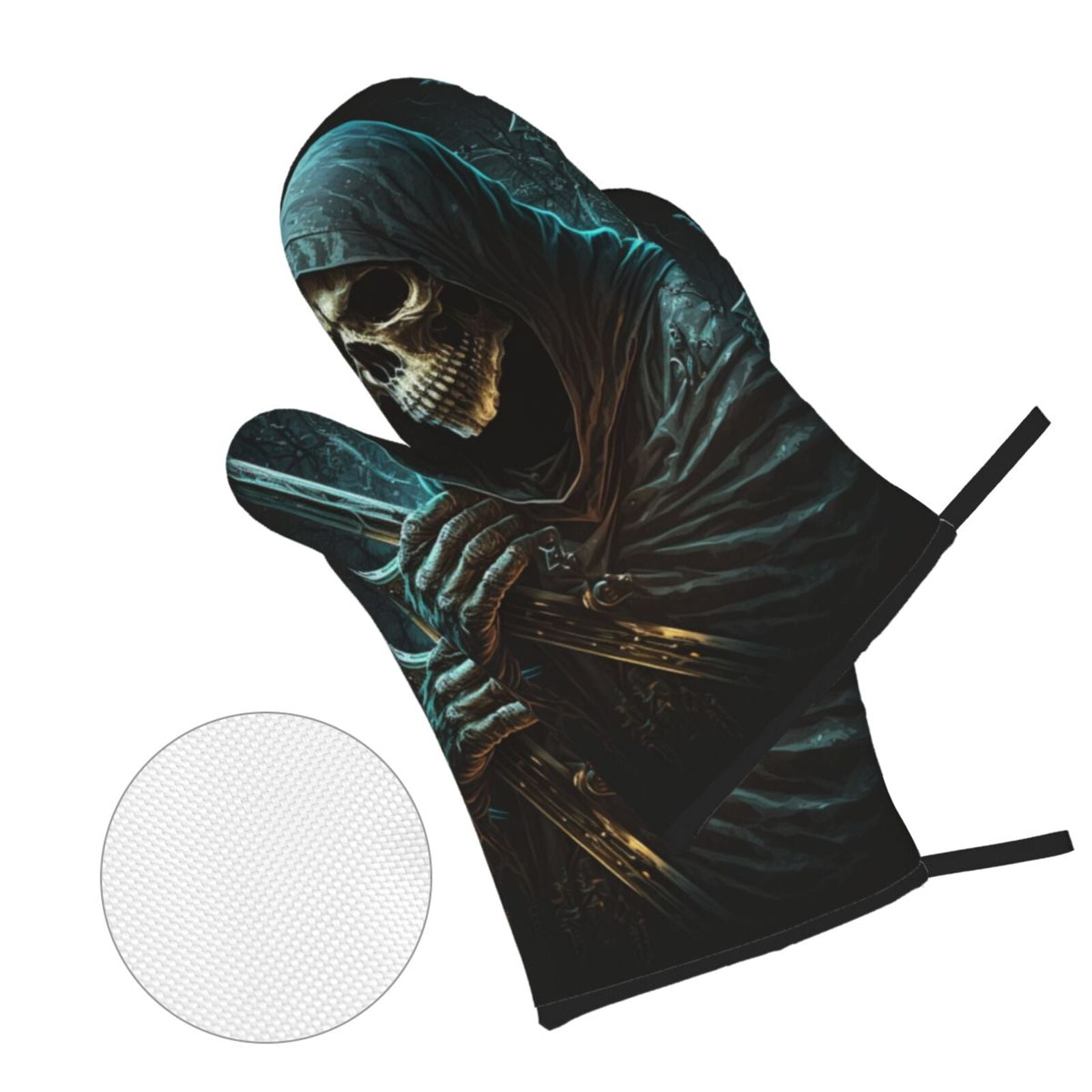 Skull Gothic Death Grim Reaper 4Pcs Oven Mitts and Pot Holders Sets Oven Kitchen Gloves Hot Pads for Cooking BBQ Baking Grilling