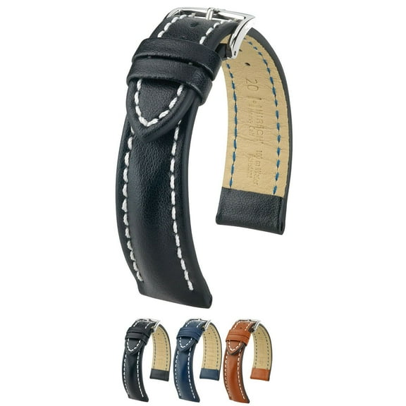 Hirsch Heavy Calf Leather Watch Strap - Black - L - 18mm - Silver Buckle - Water Resistant