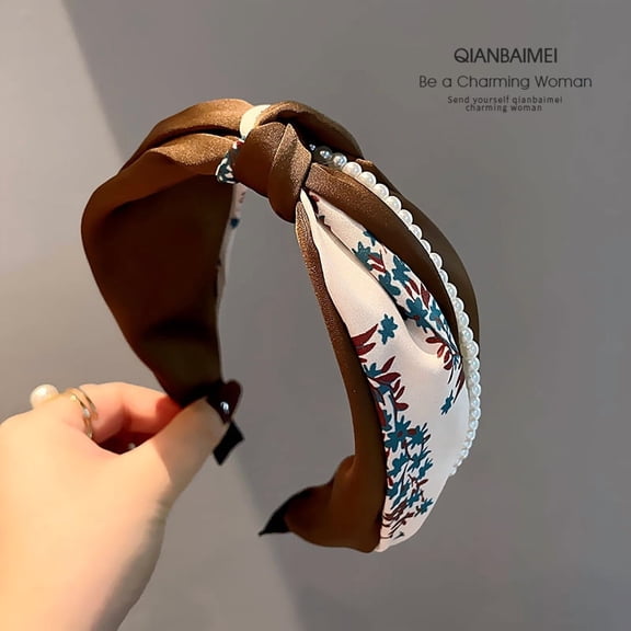 Brown retro satin knot headband summer new hair tie wide-edge hair band for women elegant and sophisticated